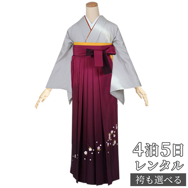 【レンタル】袴 レンタル 先生 女 袴セット 教員 職員 先生〔HG481〕 グレー　山霞に花籠 正絹 卒業式 袴 フルセット 女性 はかま ハカマ レンタル 貸衣装 かしいしょう 送料無料(一部地域を除く)