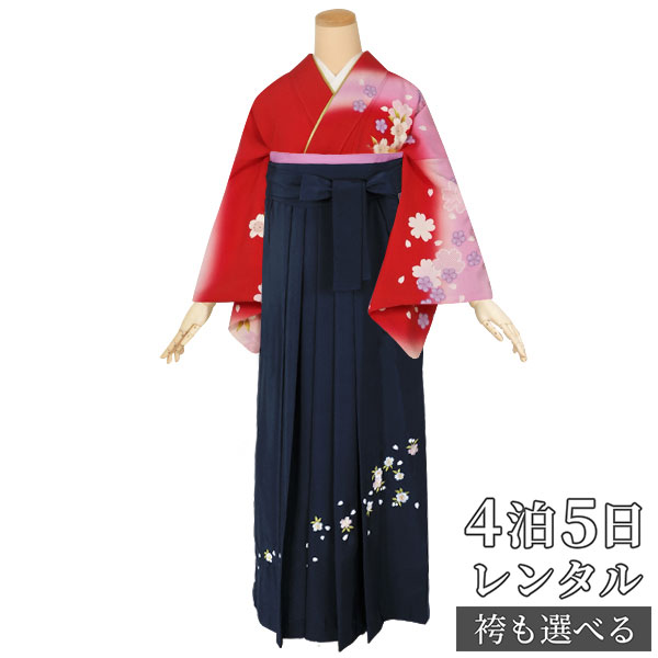 【レンタル】【訳あり】袴 レンタル 先生 女 袴セット 教員 職員 先生〔HG498〕 赤　疋田桜 正絹 卒業式 袴 フルセット 女性 はかま ハカマ レンタル 貸衣装 かしいしょう 送料無料(一部地域を除く)