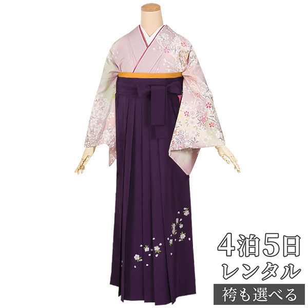 【レンタル】袴 レンタル 先生 女 袴セット 教員 職員 先生〔HG554〕 淡紅藤　雪輪桜流水 正絹 卒業式 袴 フルセット 女性 はかま ハカマ レンタル 貸衣装 かしいしょう 送料無料(一部地域を除く)｜京都着物レンタル夢館