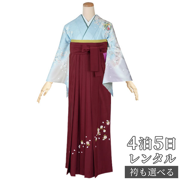 【レンタル】袴 レンタル 先生 女 袴セット 教員 職員 先生〔HG559〕 水色・紫　　遠山丸に花 正絹 卒業式 袴 フルセット 女性 はかま ハカマ レンタル 貸衣装 かしいしょう 送料無料(一部地域を除く)