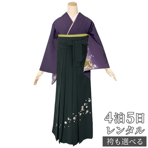 【レンタル】袴 レンタル 先生 女 袴セット 教員 職員 先生〔HG564〕 紫　梅と花丸 正絹 卒業式 袴 フルセット 女性 はかま ハカマ レンタル 貸衣装 かしいしょう 送料無料(一部地域を除く)