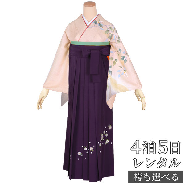 【レンタル】袴 レンタル 先生 女 袴セット 教員 職員 先生〔HG567〕 ピンク　暈し染季節の花 正絹 卒業式 袴 フルセット 女性 はかま ハカマ レンタル 貸衣装 かしいしょう 送料無料(一部地域を除く)
