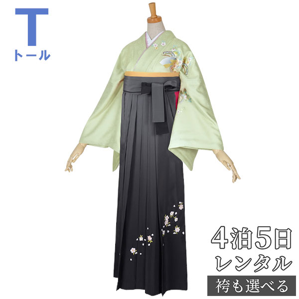 【レンタル】袴 レンタル 先生 女 袴セット 教員 職員 先生〔HG614〕 黄緑　束ね熨斗扇面に草花 正絹 卒業式 袴 フルセット 女性 はかま ハカマ レンタル 貸衣装 かしいしょう 送料無料(一部地域を除く)