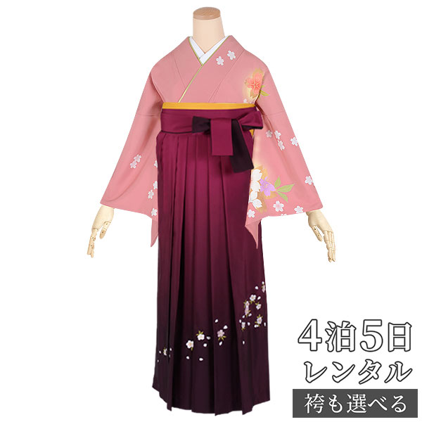 【レンタル】袴 レンタル 先生 女 袴セット 教員 職員 先生〔HG655〕 ピンク　舞う桜 正絹 卒業式 袴 フルセット 女性 はかま ハカマ レンタル 貸衣装 かしいしょう 送料無料(一部地域を除く)