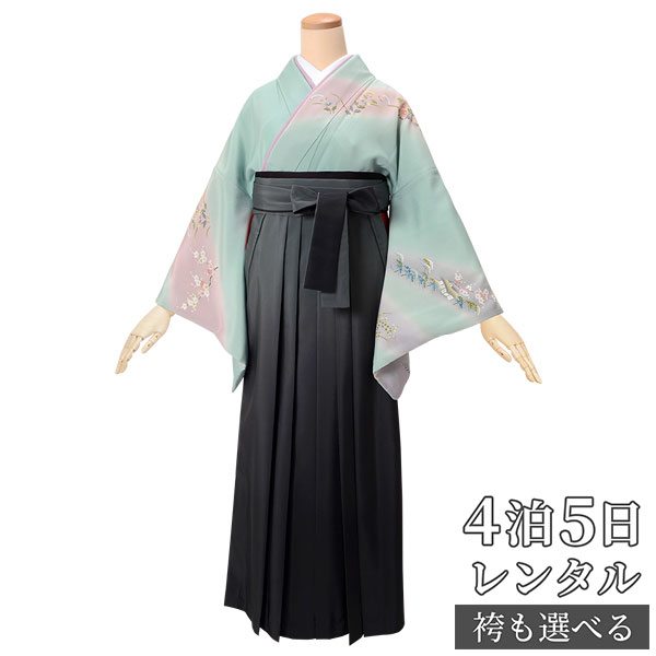 【レンタル】袴 レンタル 先生 女 袴セット 教員 職員 先生〔HG816〕 青緑 風景文様 正絹 卒業式 袴 フルセット 女性 はかま ハカマ レンタル 貸衣装 かしいしょう 送料無料(一部地域を除く)|京都着物レンタル夢館