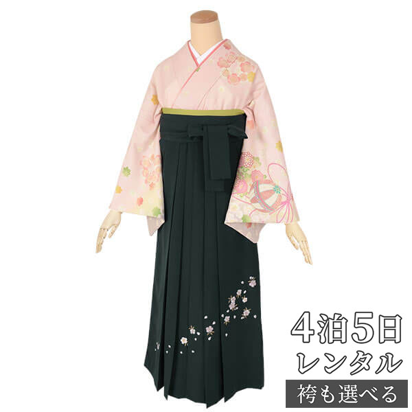【レンタル】袴 レンタル 先生 女 袴セット 教員 職員 先生〔HG826〕 ピンク　毬に桜と花の丸 ポリエステル 卒業式 袴 フルセット 女性 はかま ハカマ レンタル 貸衣装 かしいしょう 送料無料(一部地域を除く)｜京都着物レンタル夢館