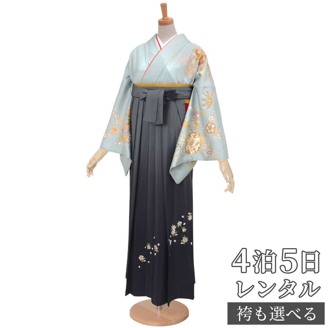 【レンタル】袴 レンタル 先生 女 袴セット 教員 職員 先生〔HG827〕 水色　雪輪に草花 正絹 卒業式 袴 フルセット 女性 はかま ハカマ レンタル 貸衣装 かしいしょう 送料無料(一部地域を除く)