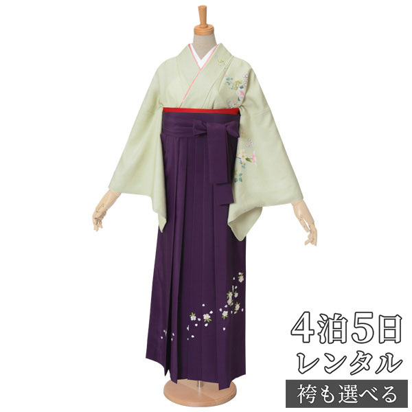 【レンタル】袴 レンタル 先生 女 袴セット 教員 職員 先生〔HG864〕 薄緑　花文様 正絹 卒業式 袴 フルセット 女性 はかま ハカマ レンタル 貸衣装 かしいしょう 送料無料(一部地域を除く)