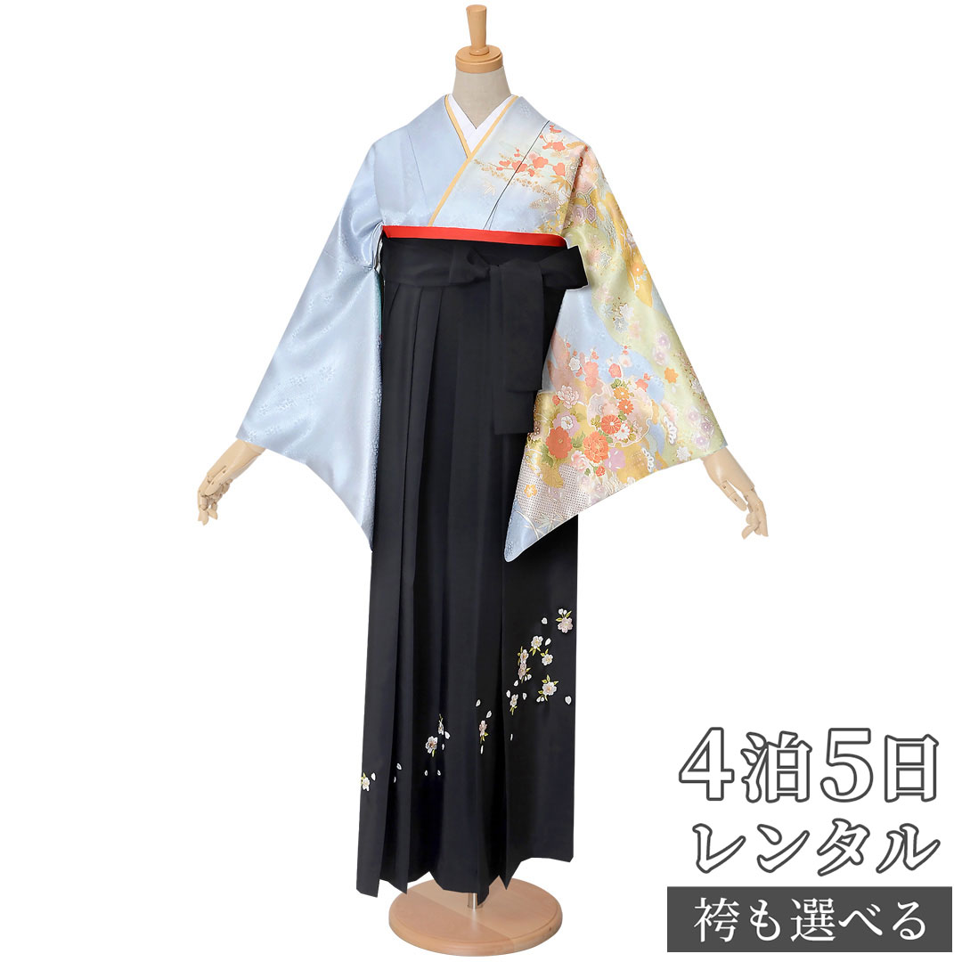【レンタル】袴 レンタル 先生 女 袴セット 教員 職員 先生〔HG882〕 薄青　雪輪に草花 正絹 卒業式 袴 フルセット 女性 はかま ハカマ レンタル 貸衣装 かしいしょう 送料無料(一部地域を除く)