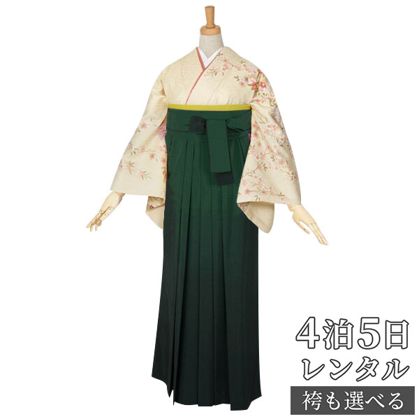 【レンタル】袴 レンタル 先生 女 袴セット 教員 職員 先生〔HG905〕 クリーム　雲取花紋に枝垂桜 正絹 卒業式 袴 フルセット 女性 はかま ハカマ レンタル 貸衣装 かしいしょう 送料無料(一部地域を除く)