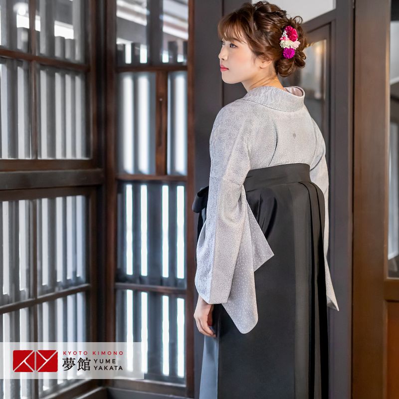 【レンタル】桂由美 袴 レンタル 先生 女 袴セット 教員 職員 先生〔HG912〕 【お召】グレー　横段柄 正絹 卒業式 袴 フルセット 女性 はかま ハカマ レンタル 貸衣装 かしいしょう 送料無料(一部地域を除く)