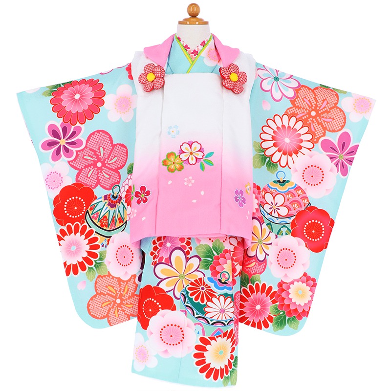 楽天市場 七五三 着物 3歳 レンタル 着物 レンタル 3歳 七五三 着物 3歳 七五三 ３歳被布セット 着物 レンタル 七五三 レンタル 1 9月利用 K053 白ピンク暈し 水色 梅菊に鈴 753 七五三 着物 3歳 七五三 子供 きもの レンタル レンタル 京都着物レンタル夢館