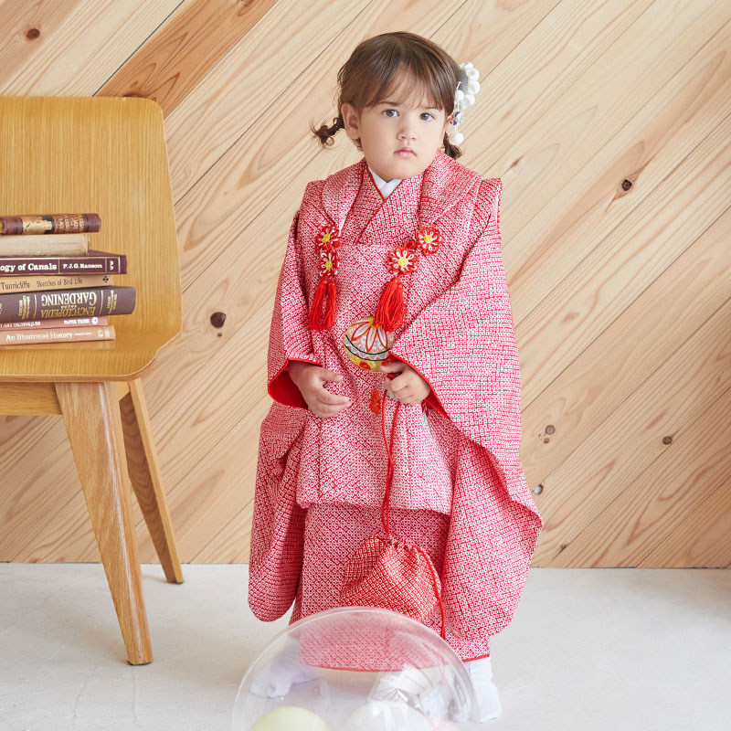 三歳 正絹赤総絞り 被布セット cutacut.com
