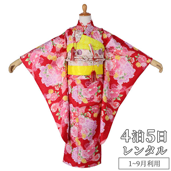 赤 古典 七五三 和服 753 七歳 貸衣装 七五三 着物レンタル ７歳女の子 着付け レンタル着物 レンタル 七歳 7歳 7歳 女の子 1 9月利用 N0 牡丹と八重桜 レトロ レンタル 衣装 着物 着物 七五三着物 レンタル衣装 フルセット 七五三 草履バッグ レンタル 着物