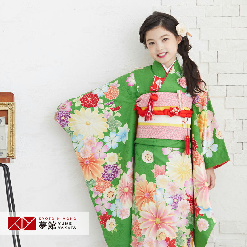 新入荷 着物セット 女の子 1 9月利用 N034 レンタル フルセット 7歳 着物 七五三 紅一点 レンタル 着付け 七五三着物 衣装 レンタル衣装 七歳 753 古典 貸衣装 レンタル着物 草履バッグ 着物レンタル 緑 菊に桜楓 レトロ Www Mekatronik Org Tr