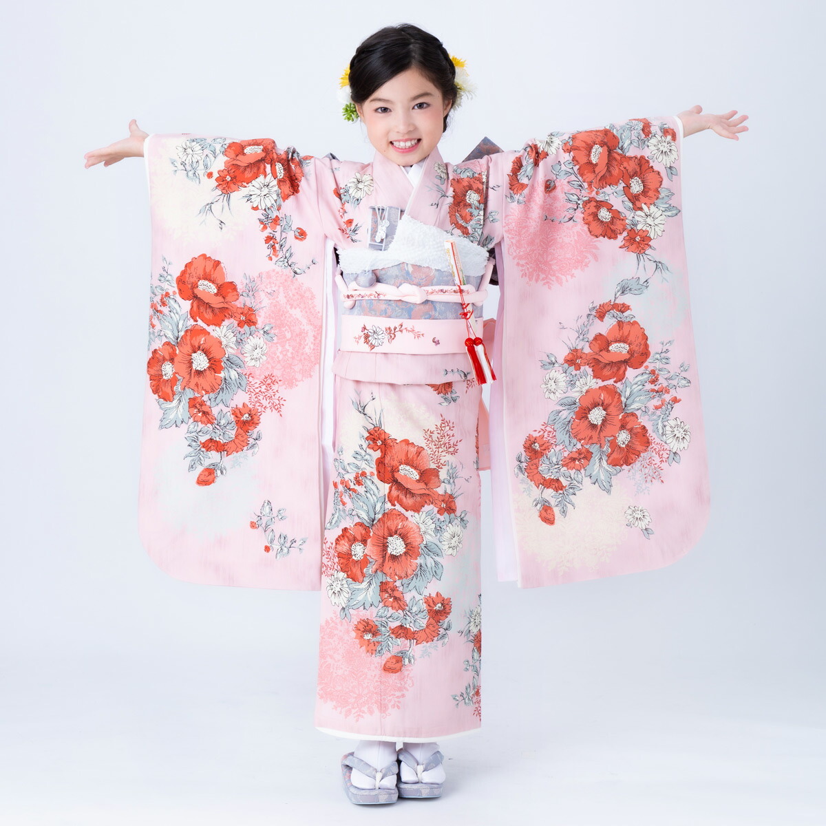 7歳 着物レンタル ７歳女の子 着物 レンタル 七五三 着付け 七五三 七五三 七五三着物 7歳 着物 レンタル 着物 女の子 1 9月利用 N049 レンタル フルセット Jillstuart ピンク アネモネ レトロ 着物レンタル 草履バッグ レンタル着物 貸衣装 古典 753 七歳 レンタル