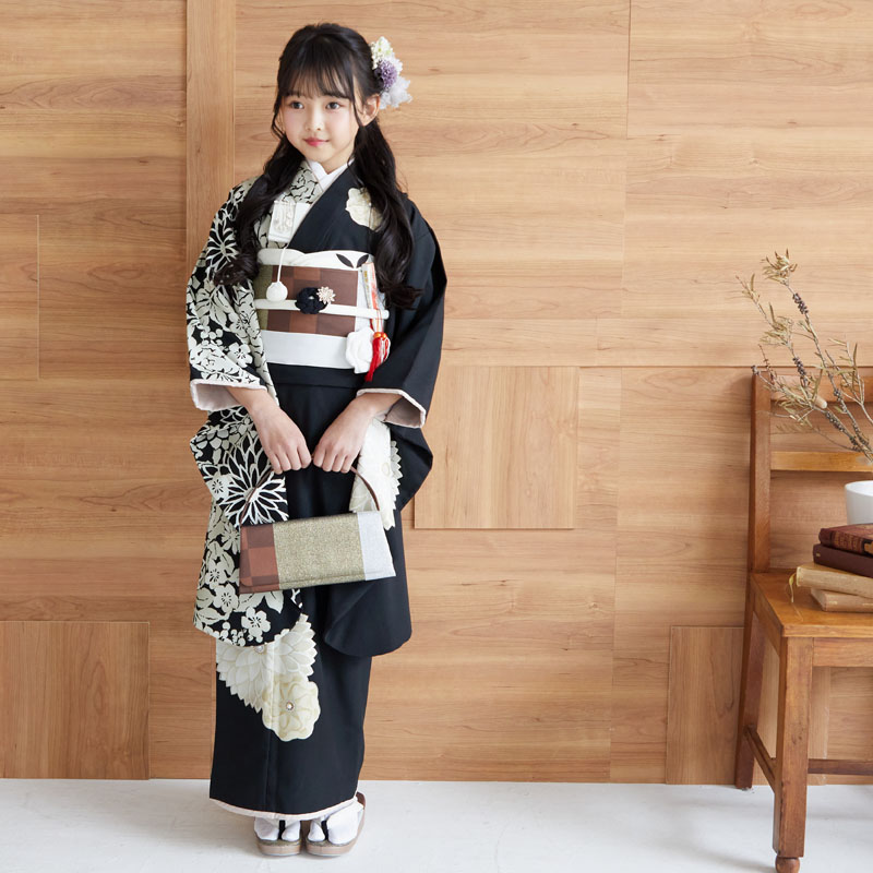 着物 レンタル 七五三 ７歳女の子 七五三 七五三 7歳 レンタル レンタル 七五三着物 着物 貸衣装 着物 レンタル ジャパンスタイル 7歳 フルセット 女の子 1 9月利用 N087 黒 ダリア レトロ 着物レンタル 草履バッグ レンタル着物 貸衣装 古典 753 七歳 レンタル衣装