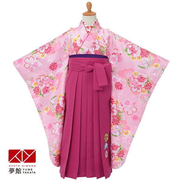 【レンタル】卒園式 袴 女の子 レンタル ピンク　桜花紋　(袴専用)【N005】袴レンタル　七五三 着物 7歳　初詣　保育園　卒園　幼稚園 往復送料無料｜京都着物レンタル夢館