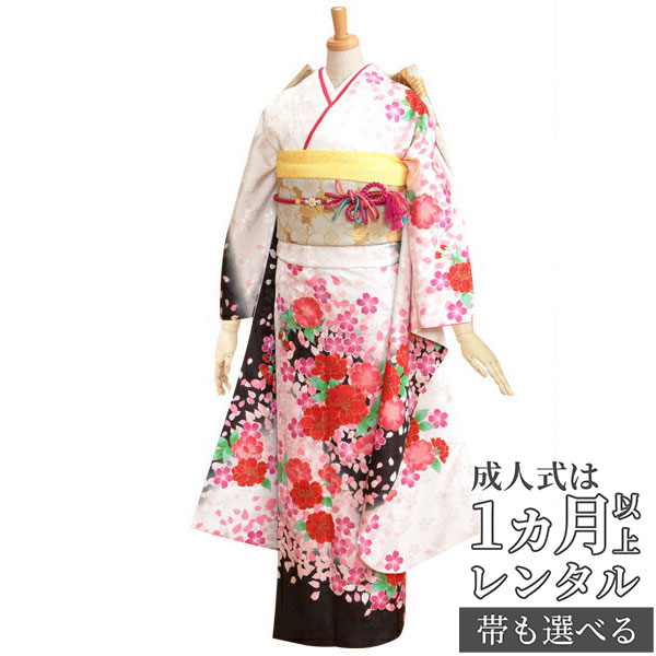 【成人式 振袖 レンタル】RS084白　桜づくしフルセット 往復送料無料 /女性和服/結婚式 和服 着物セット/小物 セット 振り袖 【レンタル】｜京都着物レンタル夢館