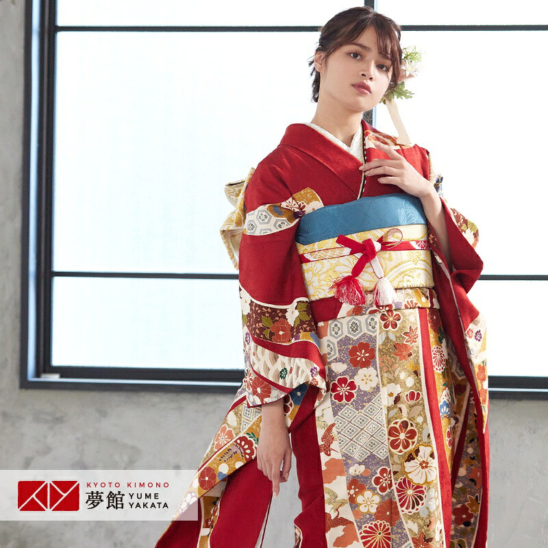 【振袖 レンタル】 結婚式 結納R092 正絹 赤 熨斗柄伝統文様 振袖 レンタル フルセット ふりそで 振り袖 結婚式 披露宴 親族 卒業式 パーティー 結納 着物レンタル 貸衣装 女性 和服 往復送料無料