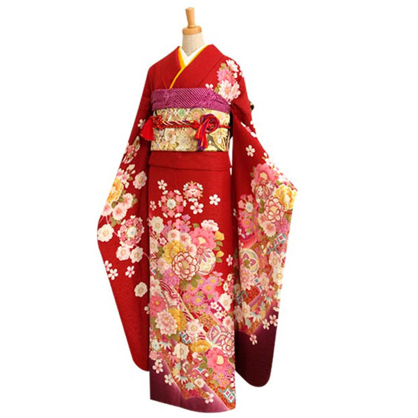 RS160 正絹 赤ラメ 八重桜熨斗と手鞠フルセット 往復送料無料 女性和服