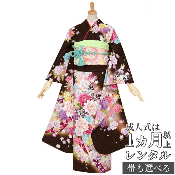 ふ23 振袖　正絹　振袖フルセット　振袖セット　 成人式　黒地　蝶柄　箔散らし 楽天市場】【成人式 振袖 レンタル】RS1032 正絹 黒 牡丹と蝶に熨斗