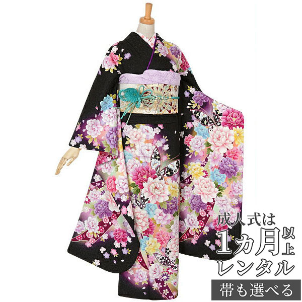楽天市場】【成人式 振袖 レンタル】RS1630 正絹 赤黒 煌き花蝶（絹