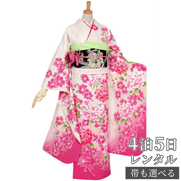 【振袖 レンタル】 結婚式 結納R1041 正絹 白 牡丹 振袖 レンタル フルセット ふりそで 振り袖 結婚式 披露宴 親族 卒業式 パーティー 結納 着物レンタル 貸衣装 女性 和服 往復送料無料|京都着物レンタル夢館