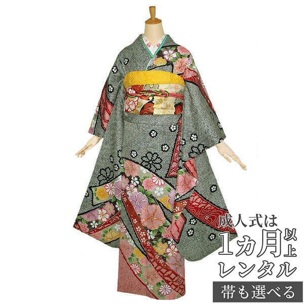 楽天市場】【成人式 振袖 レンタル】RS1099 正絹 黒 桜と百合に蝶フル