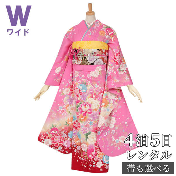 【振袖 レンタル】 結婚式 結納R1105 正絹 ピンク　牡丹と桜 振袖 レンタル フルセット ふりそで 振り袖 結婚式 披露宴 親族 卒業式 パーティー 結納 着物レンタル 貸衣装 女性 和服 往復送料無料