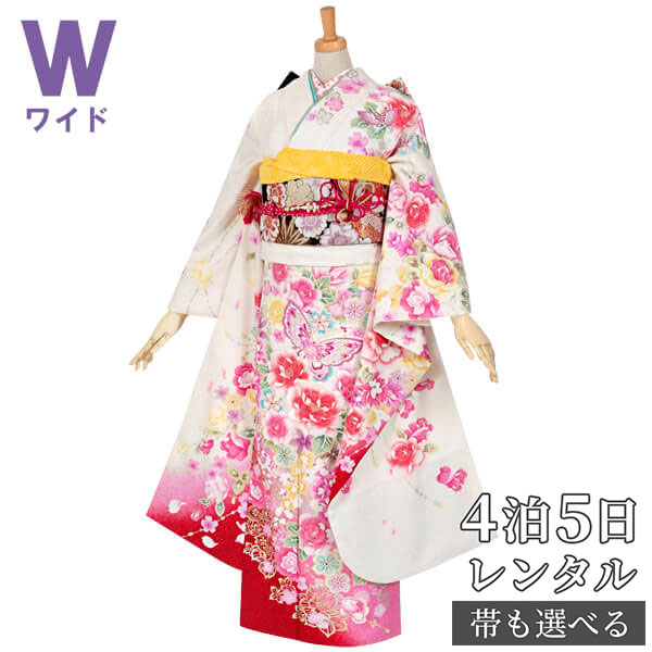 【振袖 レンタル】 結婚式 結納R1109 正絹 白　桜牡丹と蝶 振袖 レンタル フルセット ふりそで 振り袖 結婚式 披露宴 親族 卒業式 パーティー 結納 着物レンタル 貸衣装 女性 和服 往復送料無料｜京都着物レンタル夢館 11,680円