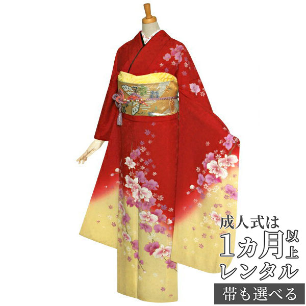 楽天市場】【成人式 振袖 レンタル】RS1113 正絹 赤 百合牡丹に蝶フル