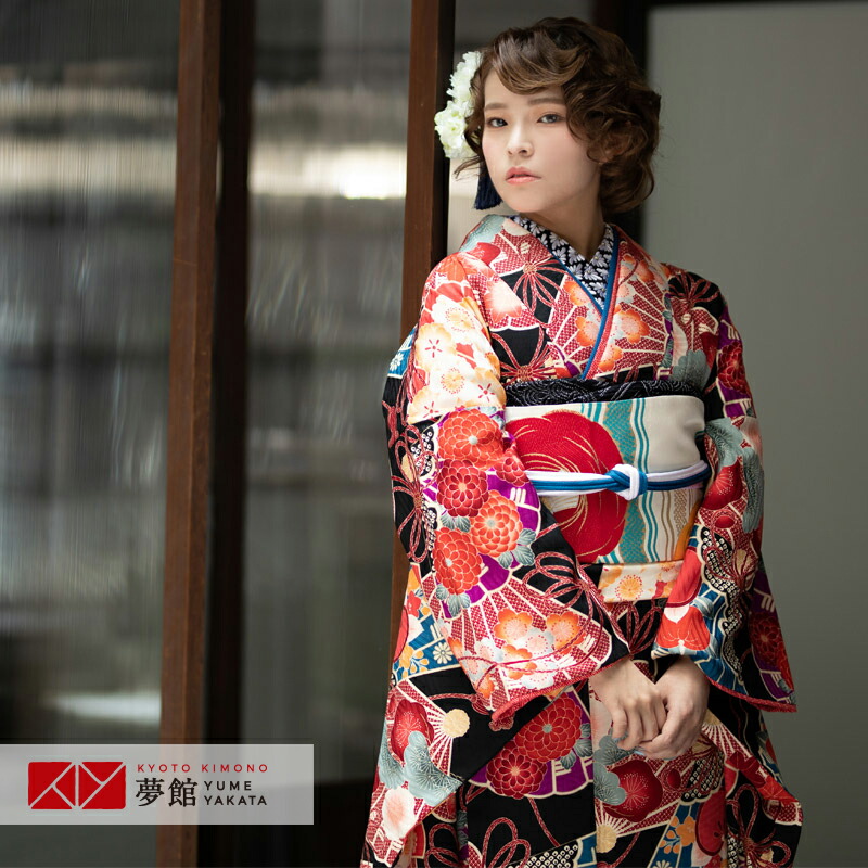 楽天市場】【成人式 振袖 レンタル】RS329 正絹 黒 総絞り熨斗目に花