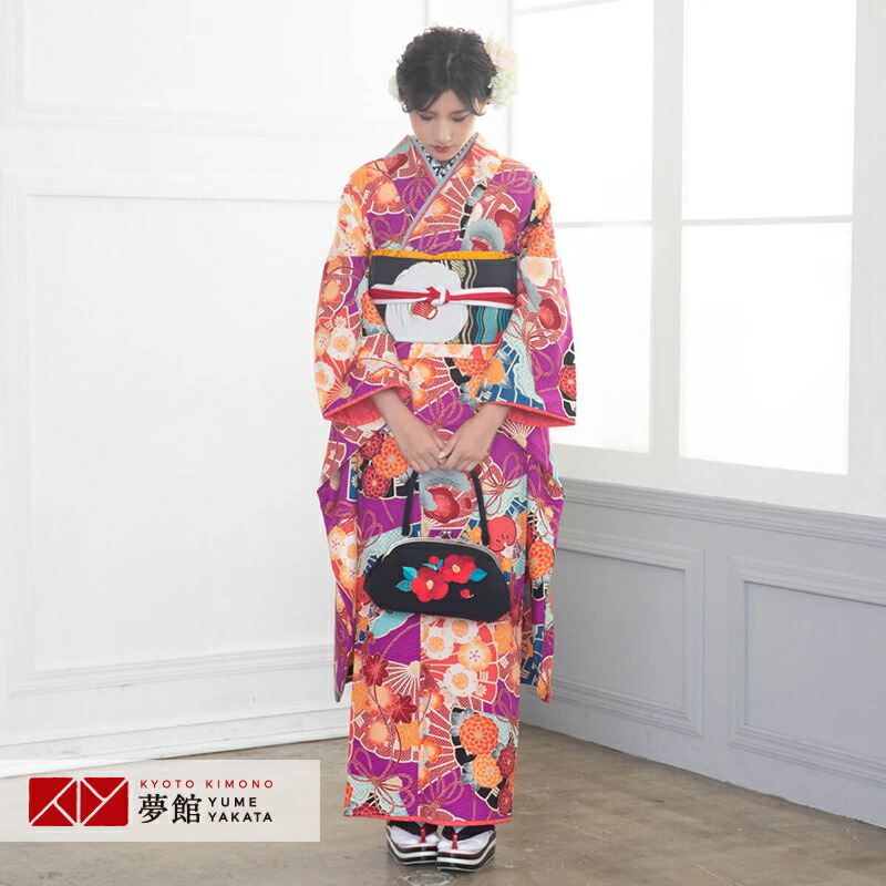 【振袖 レンタル】 結婚式 結納R1202紫 花扇 九重 振袖 レンタル フルセット ふりそで 振り袖 結婚式 披露宴 親族 卒業式 パーティー 結納 着物レンタル 貸衣装 女性 和服 往復送料無料