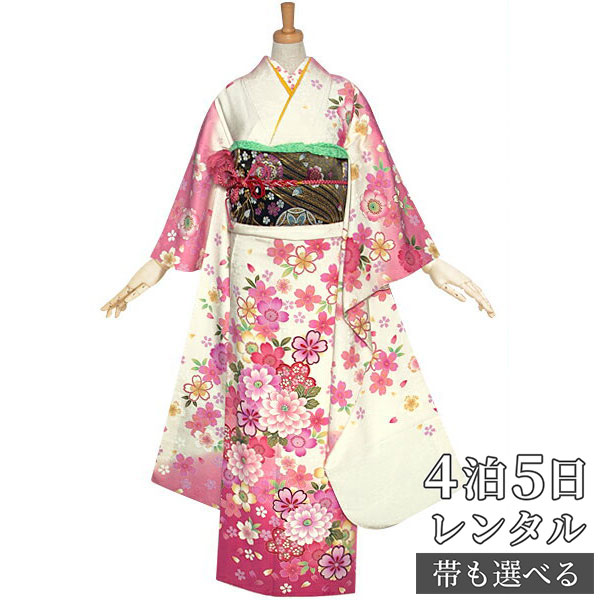 独創的 結婚式 結納R1217 正絹 白 桜に菊模様 振袖 レンタル フルセット ふりそで 振り袖 披露宴 親族 卒業式 パーティー 結納 着物レンタル  貸衣装 女性 和服 往復送料無料