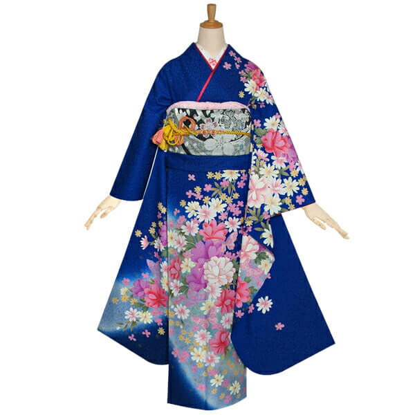 楽天市場 振袖 レンタル 結婚式 結納r1219青 桜にコスモス 振袖 レンタル フルセット ふりそで 振袖セット 振り袖 結婚式 披露宴 親族 卒業式 パーティー 結納 着物レンタル 貸衣装 女性 和服 往復送料無料 京都着物レンタル夢館