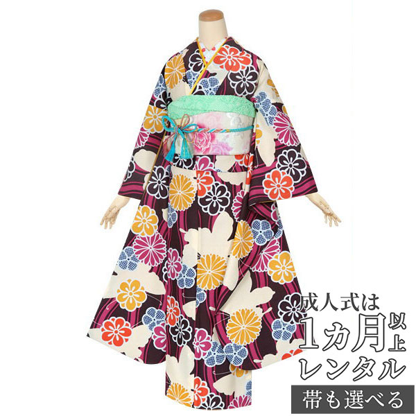 【成人式 振袖 レンタル】RS1274紫　立涌に蝶フルセット 往復送料無料 /女性和服/結婚式 和服 着物セット/小物 セット 振り袖 【レンタル】