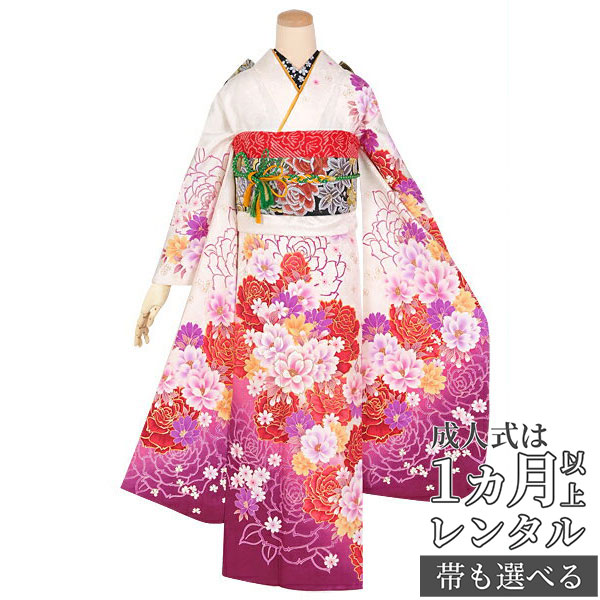 人気ショップ 着物セット 正絹 レンタル Rs1296 振袖 成人式は1ヶ月以上レンタルok 成人式 白 薔薇とブーケ桜 成人式 フルセット 往復送料無料 足袋プレゼント 女性和服 ふりそで せいじんしき 振り袖 れんたる Rental Www Dgb Gov Bf
