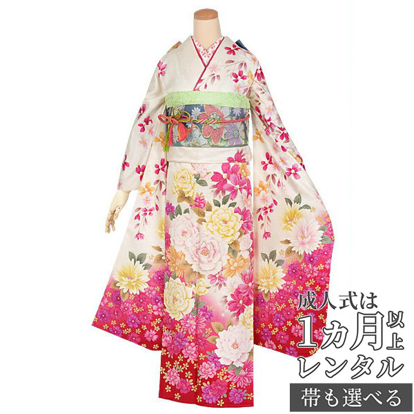 12月 1月利用着物セット結婚式成人式れんたる着物送料無料和服成人式は1ヶ月以上レンタルok 成人式振袖レンタル Rs1301 正絹白フラワーシャワー 成人式 フルセット 往復送料無料 足袋プレゼント 女性和服 ふりそで