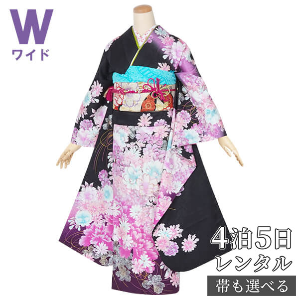 海外並行輸入正規品 着物セット 結婚式 レンタル 振袖 結納r1312黒 桜牡丹秋桜 往復送料無料 和服 女性 貸衣装 着物レンタル 結納 パーティー 卒業式 親族 披露宴 結婚式 振り袖 振袖セット ふりそで フルセット レンタル 振袖