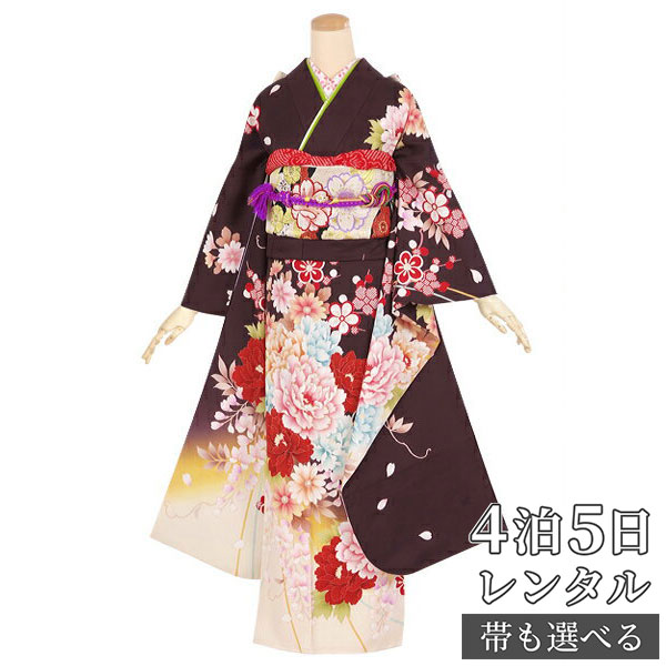 着物セット 驚きの値段で レンタル 振袖 結婚式 往復送料無料 和服 女性 貸衣装 着物レンタル 結納 パーティー 卒業式 親族 披露宴 結婚式 振り袖 振袖セット ふりそで フルセット レンタル 振袖 結納r1326茶 牡丹に梅花