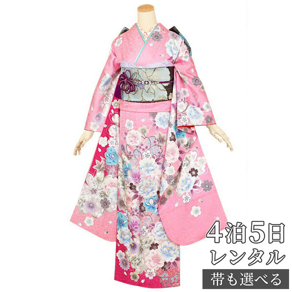 【振袖 レンタル】 結婚式 結納R1404 正絹 ピンク 桜と菊花 振袖 レンタル フルセット ふりそで 振り袖 結婚式 披露宴 親族 卒業式 パーティー 結納 着物レンタル 貸衣装 女性 和服 往復送料無料|京都着物レンタル夢館
