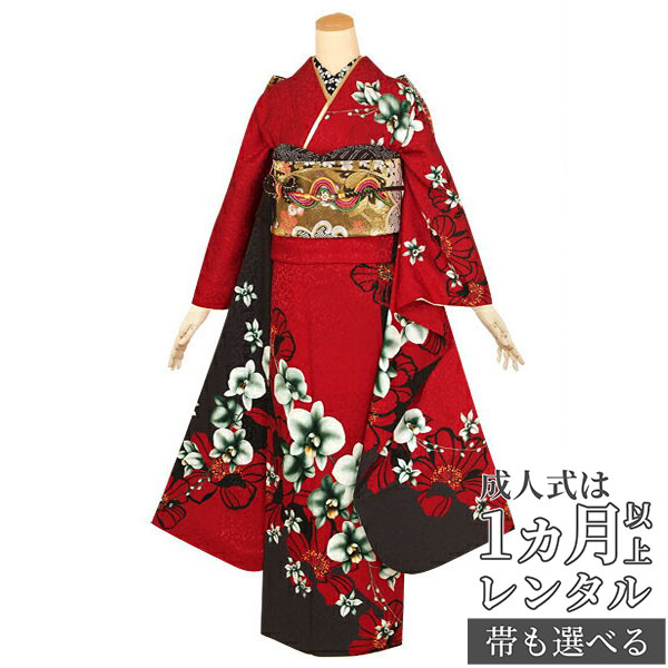楽天市場】【成人式 振袖 レンタル】RS1230 正絹 赤 薔薇に蝶フル