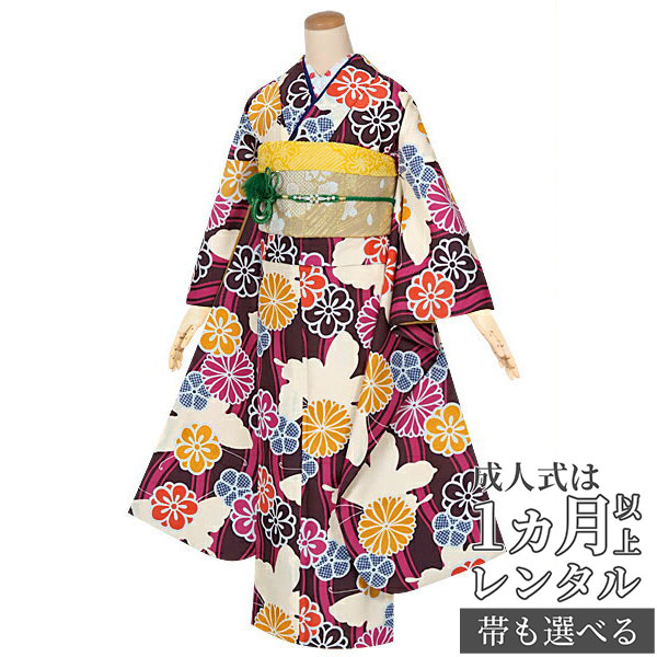 【成人式 振袖 レンタル】RS1445紫　立涌に蝶フルセット 往復送料無料 /女性和服/結婚式 和服 着物セット/小物 セット 振り袖 【レンタル】【訳あり】