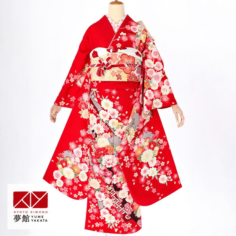 楽天市場】【成人式 振袖 レンタル】RS1413 正絹 赤 熨斗に花桜フル