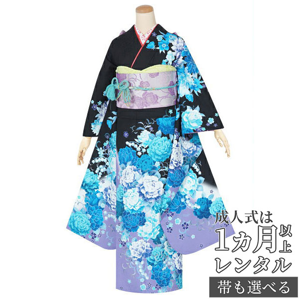 楽天市場】【成人式 振袖 レンタル】RS183黒 深紅の薔薇とかすみ草フル