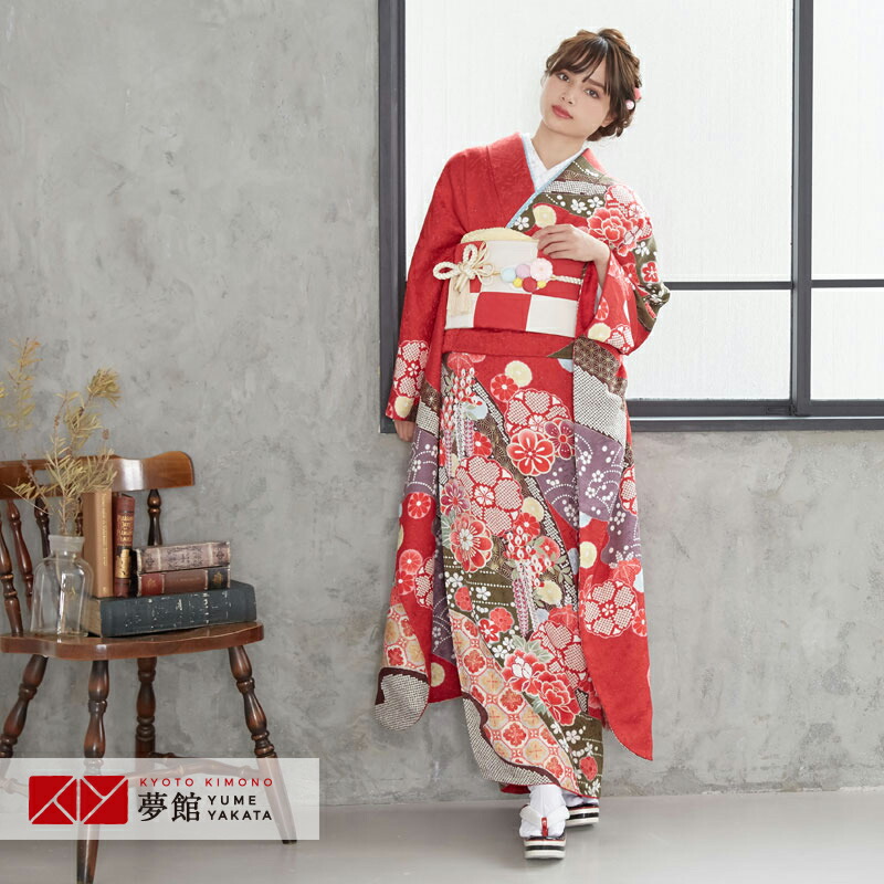正絹 振袖 桜花吹雪花手毬模様文 トールサイズ　保管品 楽天市場】[5万円均一SALE]【成人式 振袖 レンタル】RS1454 正絹