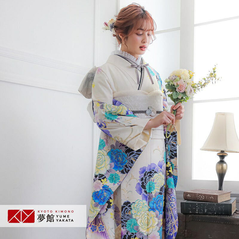 〔成人式 振袖 レンタル〕RS1555 正絹 白 薔薇フルセット 往復送料無料 /女性和服/結婚式 和服 着物セット/小物 セット 振り袖 【レンタル】｜京都着物レンタル夢館