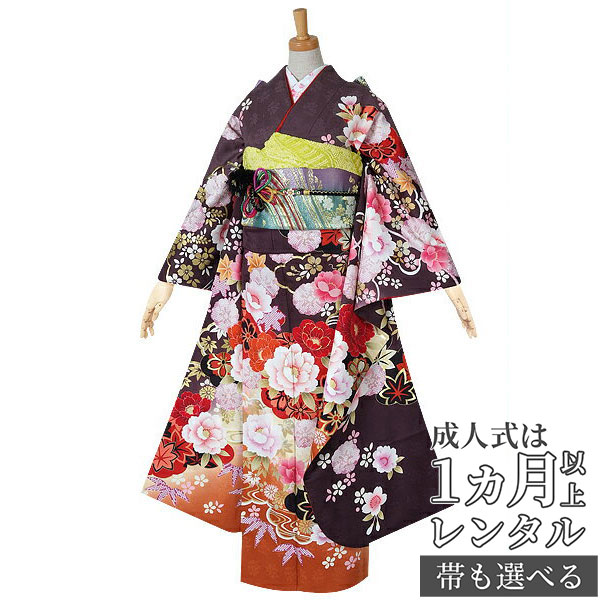 楽天市場】【成人式 振袖 レンタル】RS1535 正絹 濃紫 雲取り御所車