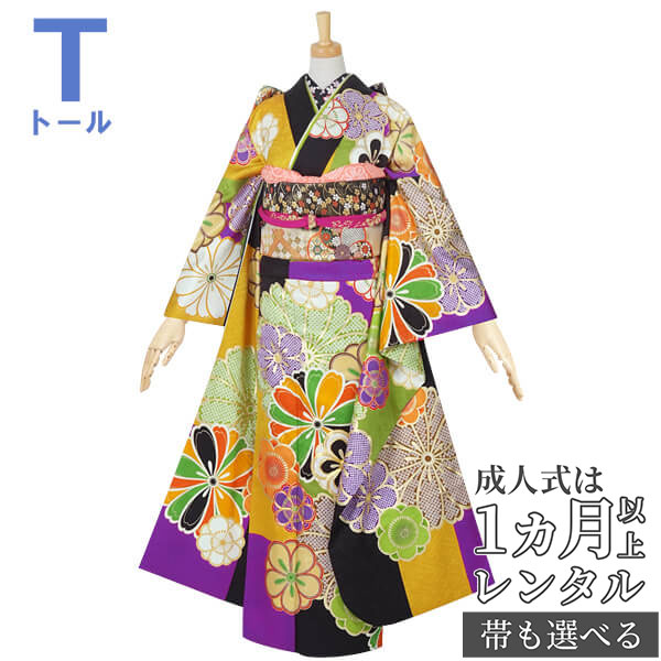 楽天市場】【成人式 振袖 レンタル】RS162 正絹 黒ラメ 菊と鞠グレー